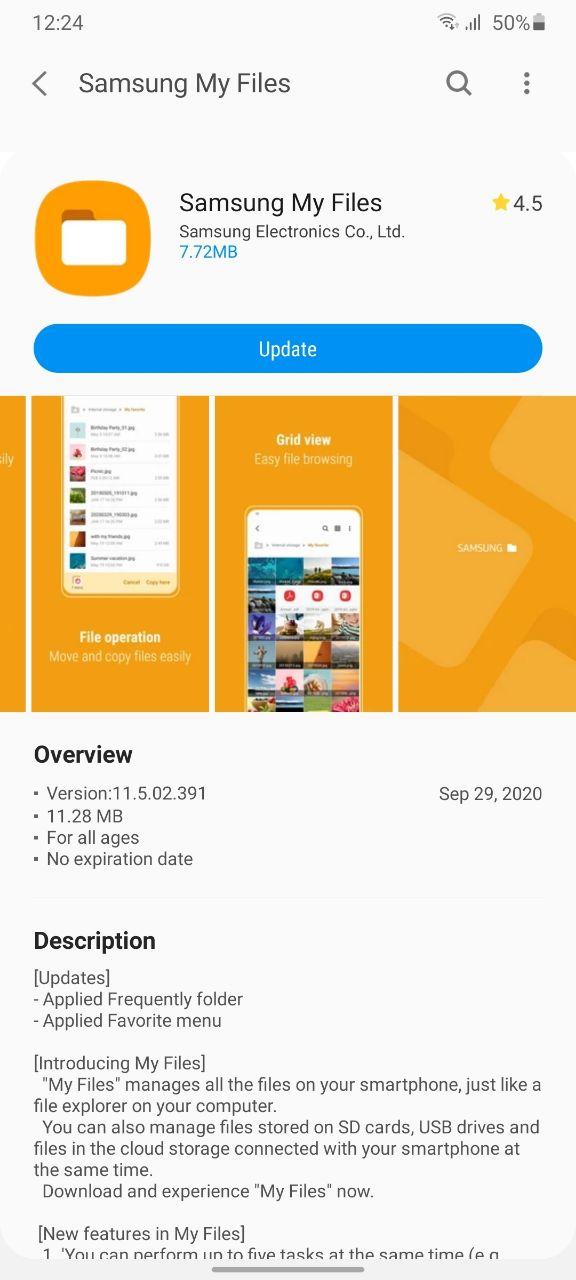 Samsung My Files app updated to version 11.5.02.391 (September 30, 2020