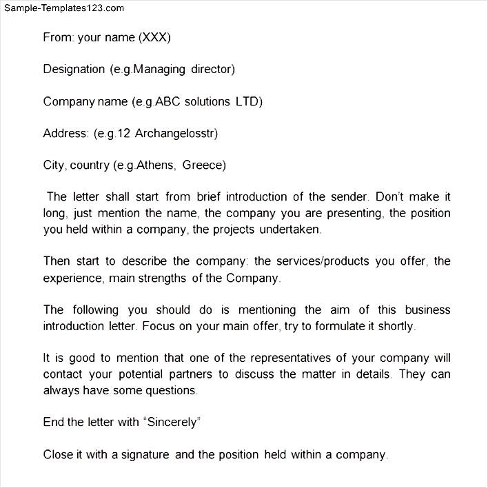 Business Self Introduction Letter Format Sample