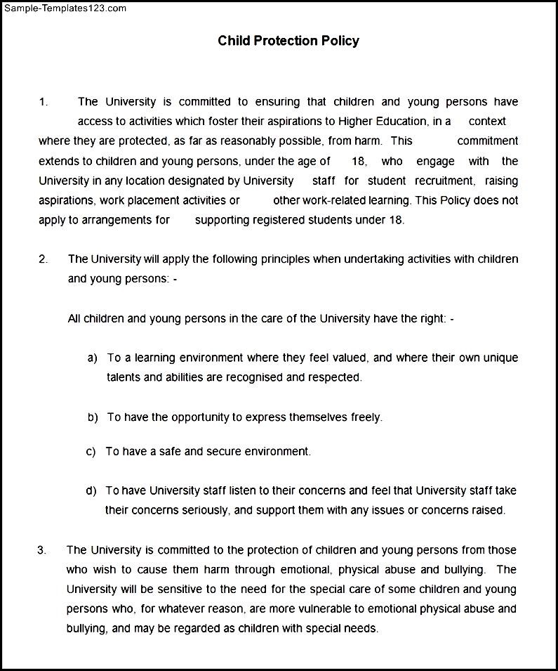 Child Protection Policy Template Sample Templates