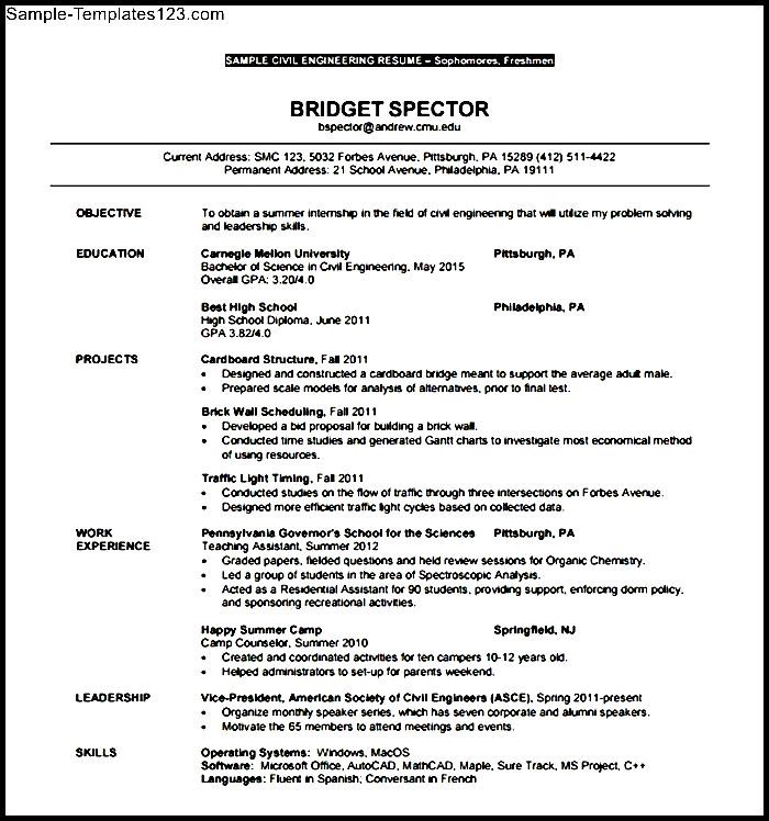 Civil Engineer Resume Example Sample Templates