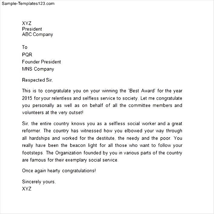 Congratulation to Boss Letter Sample Templates