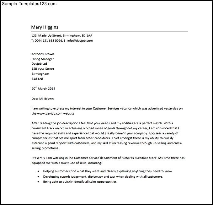 Customer Service Professional Cover Letter PDF Format Free