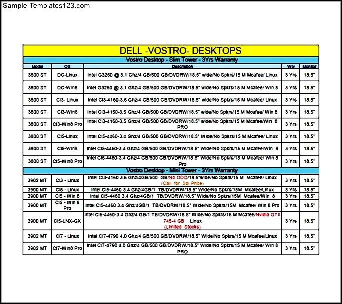 Desktop Computer Price List Template Sample Templates
