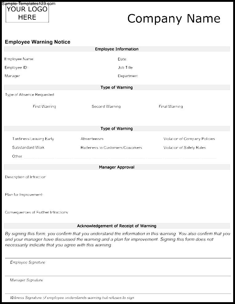 Employee Warning Notice Template Sample Templates