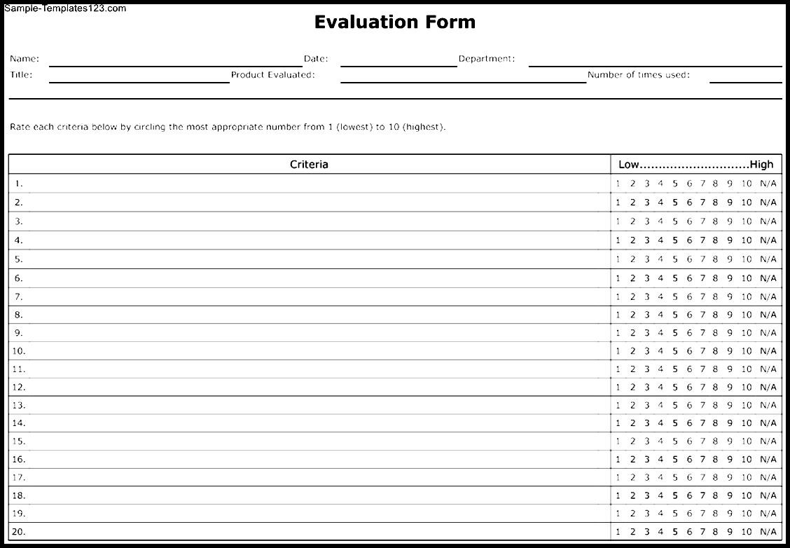 Example Evaluation Form Template Sample Templates Sample Templates Example Evaluation Form Template Sample Templates Sample Templates