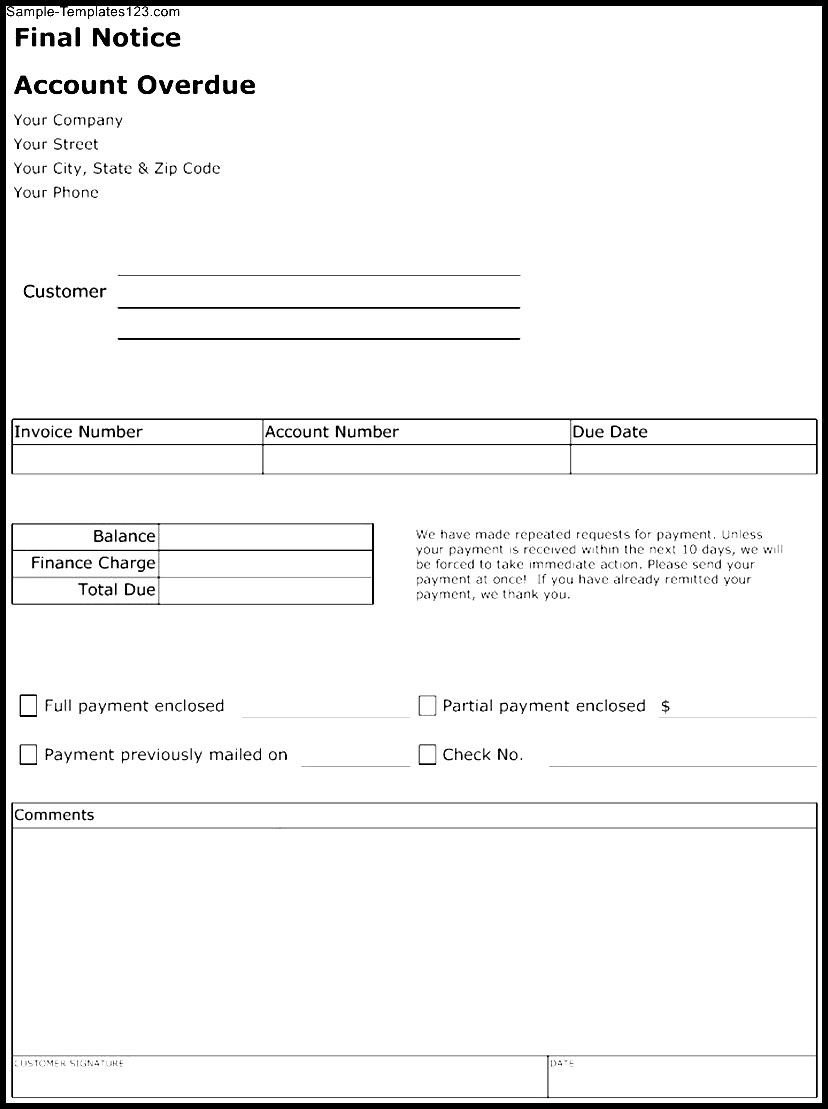 Final Notice Form Account Due Template Sample Templates