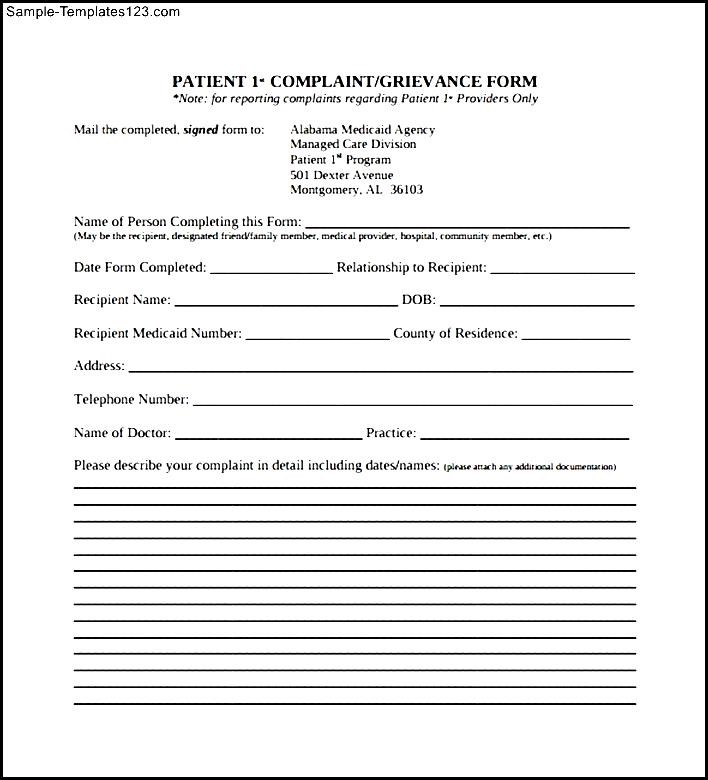 Free Download Patient Complaint Form Sample Templates Sample Templates