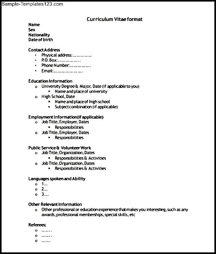 Free General CV Template Sample Templates Sample Templates