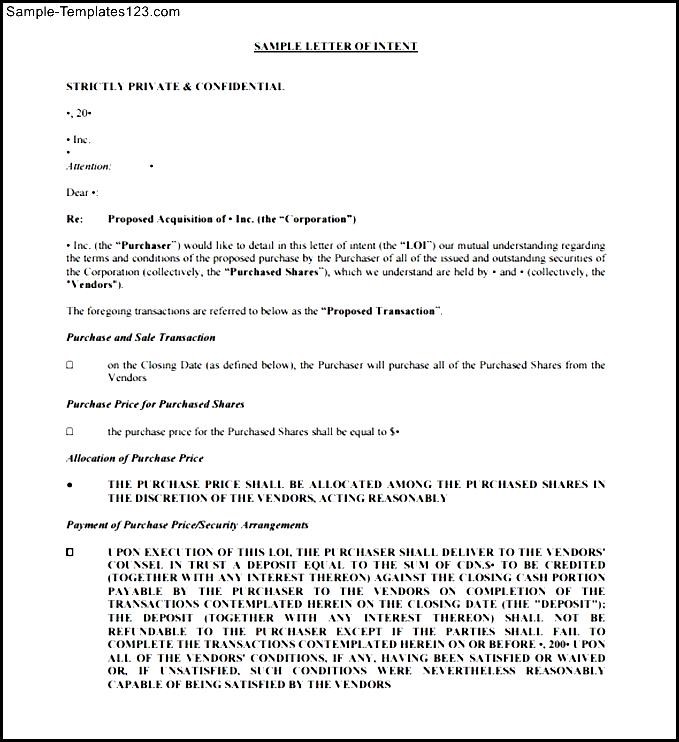 Letter of Intent to Purchase Business FormsPal