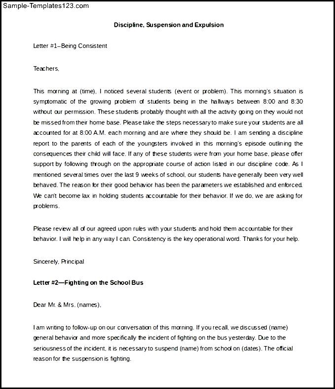 Free Prrintable Parent Discipline Letter Template Example Sample