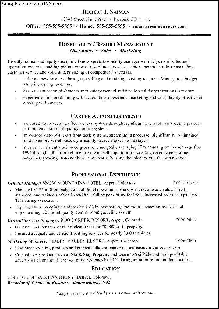 Hospitality Management Resume Sample Sample Templates