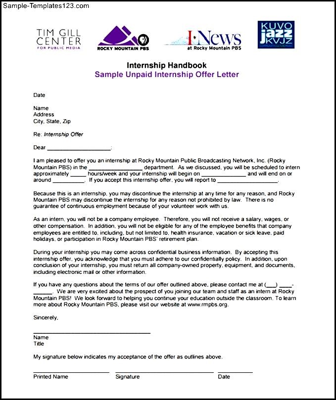 Internship Offer Letter Template PDF Sample Templates
