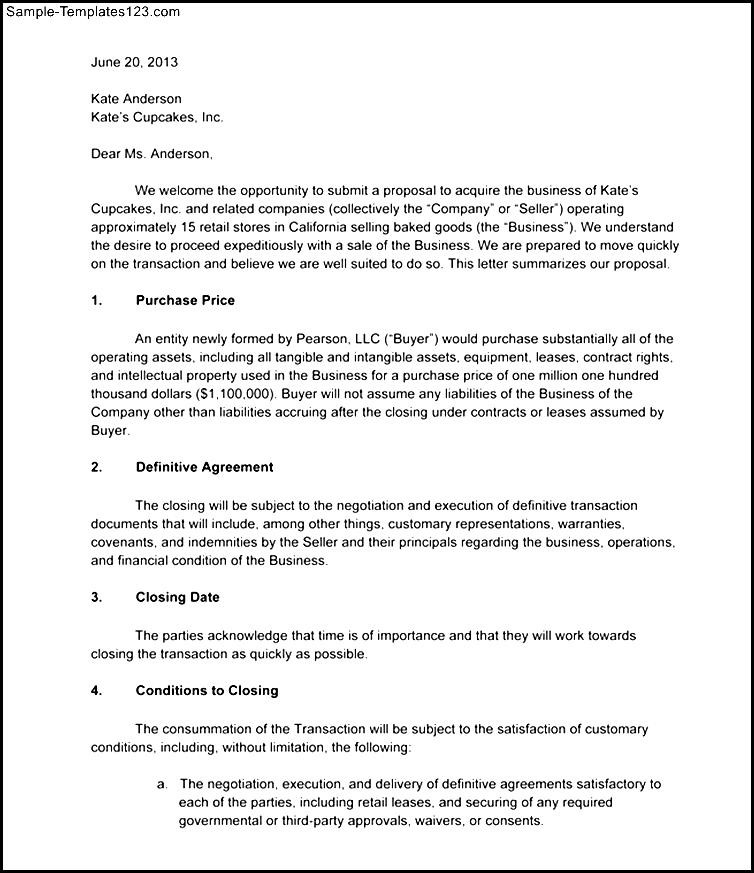 Letter Of Intent For Business Sample Templates