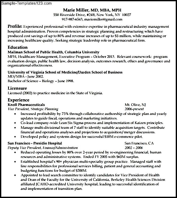 MBA Resume Template Sample Templates Sample Templates