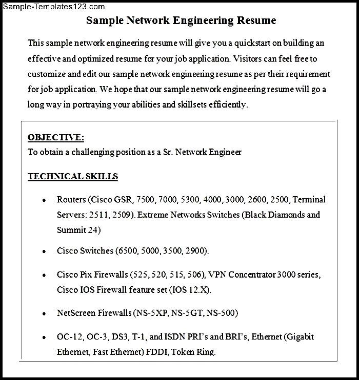 Network Engineer Resume Doc Sample Templates