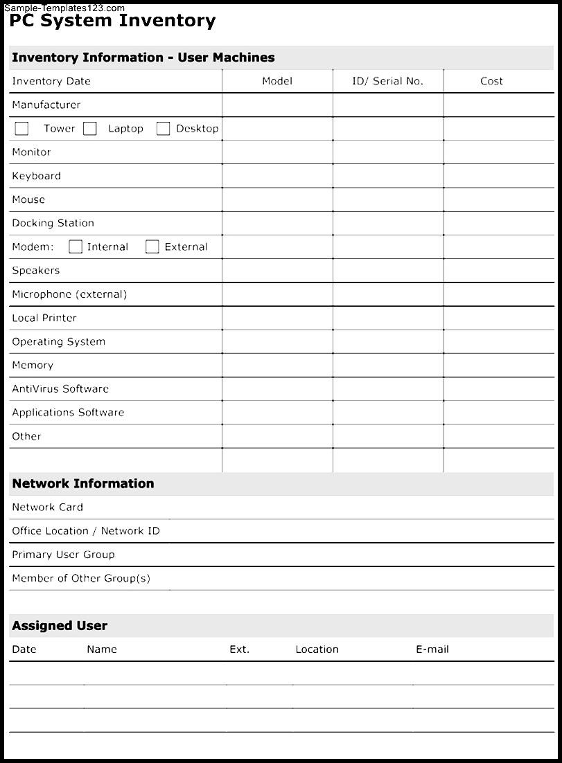 PC System Inventory Form Template Sample Templates