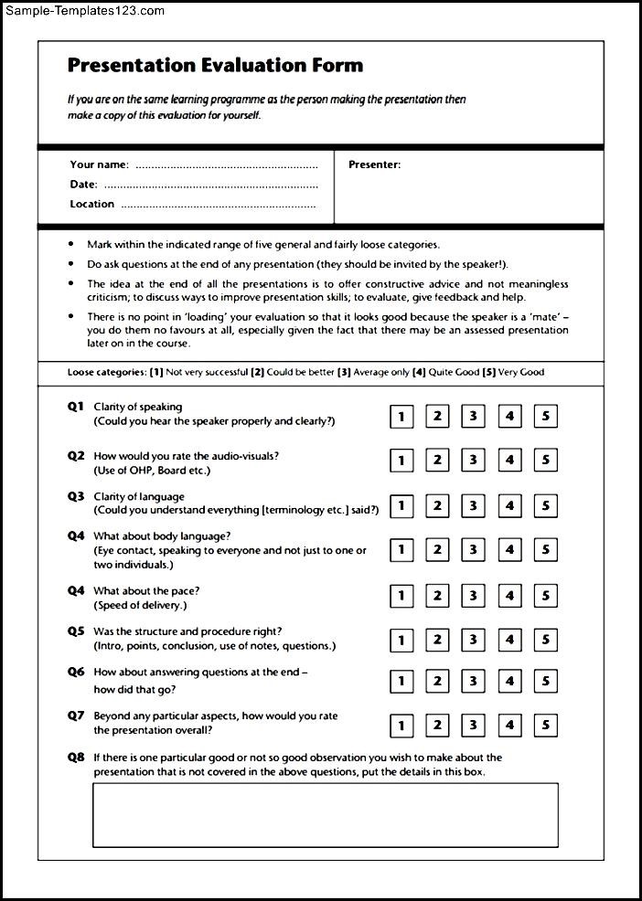 Presentation Evaluation Form Sample Sample Templates