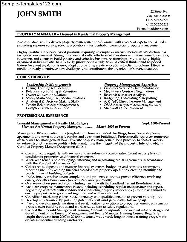 Property Manager Resume Sample Templates