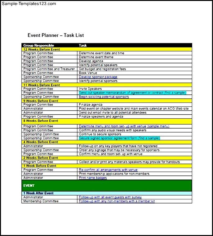Event Planning Task List Template Master Template