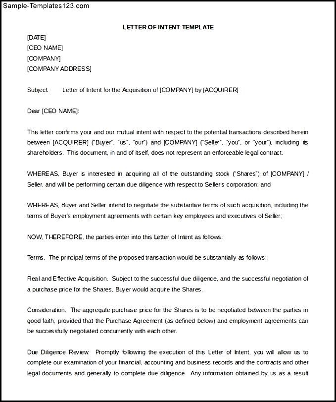 Simple Company Letter of Intent Template Printable Doc Sample Templates