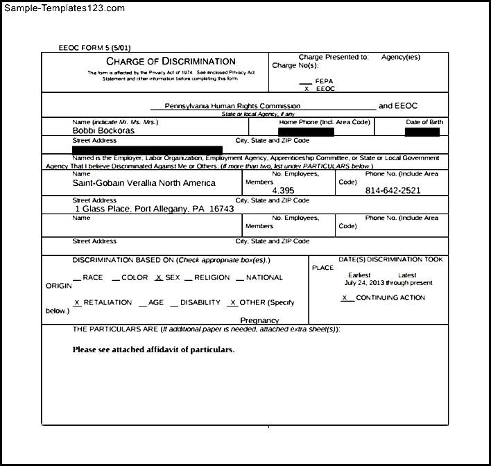 Simple EEOC Complaint Form Sample Templates