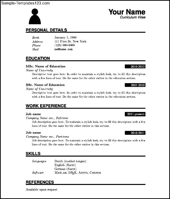 Simple Resume Format In Word Sample Templates