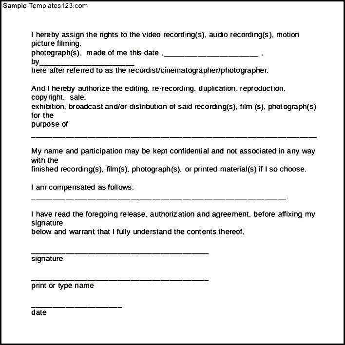 Talent Release Form Sample Sample Templates