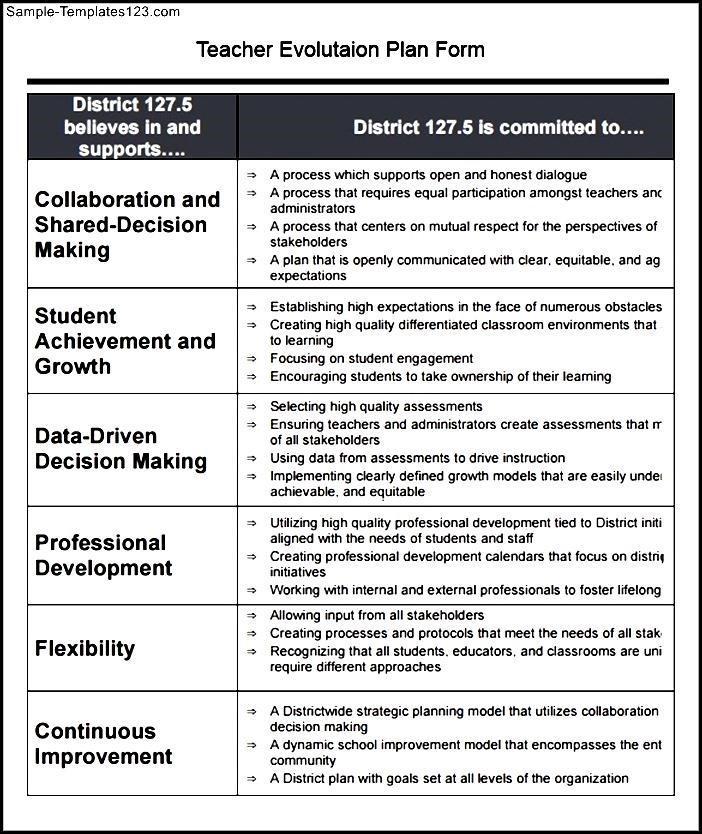 Teacher Evaluation Plan Form Sample Templates