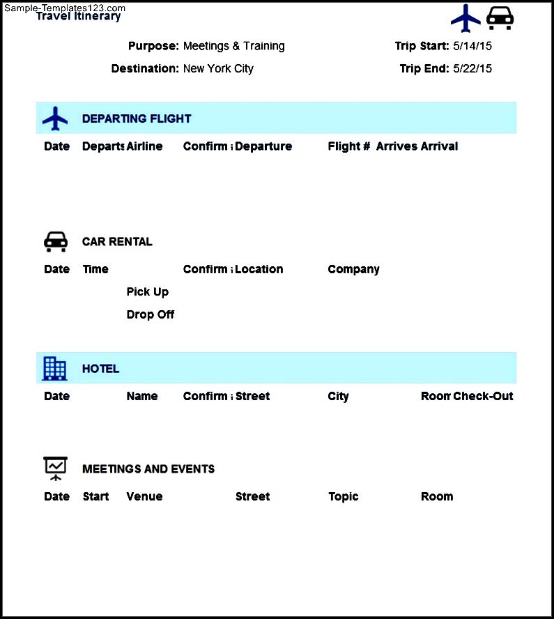 Travel Itinerary Template in Excel Format Sample Templates Sample Templates Travel Itinerary Template in Excel Format Sample Templates Sample Templates
