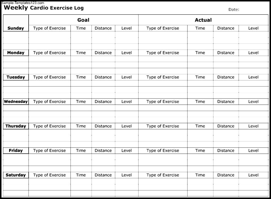 Weekly Cardio Exercise Log Template Sample Templates Weekly Cardio Exercise Log Template Sample Templates