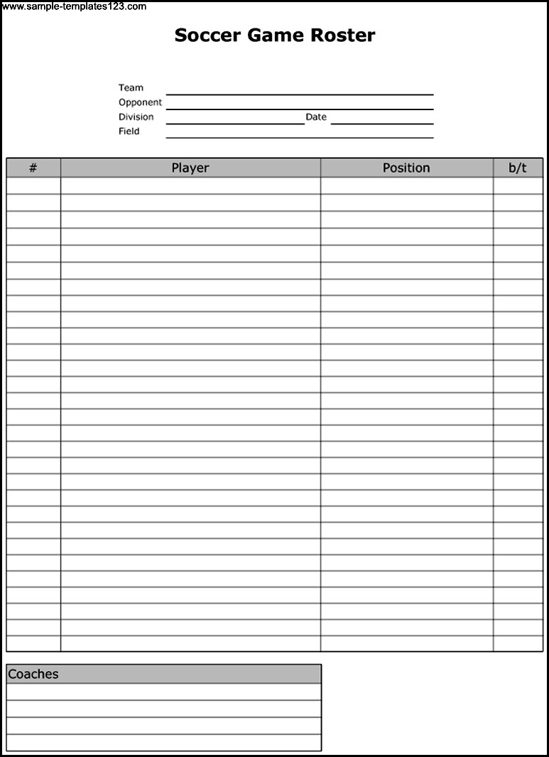 Sample Soccer Game Roster Template Sample Templates Sample Templates