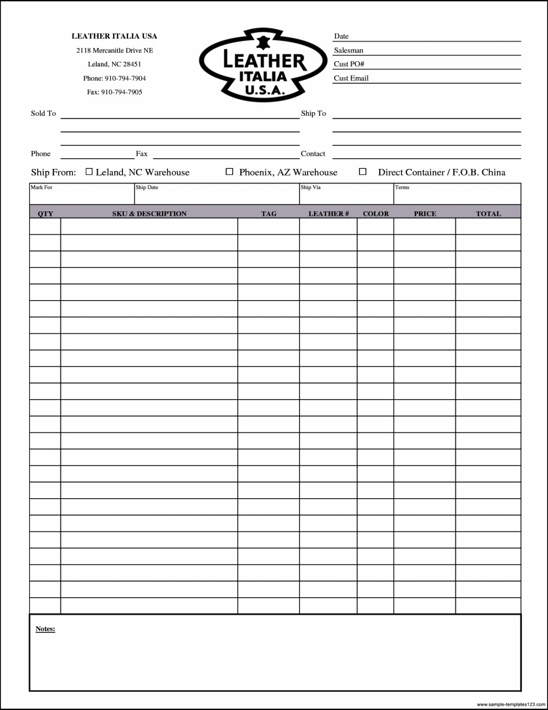 Blank Order Form Template Excel Sample Templates