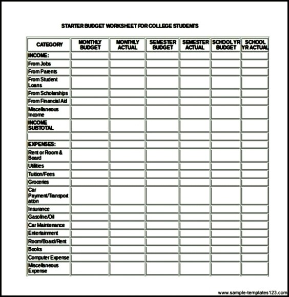 Free Monthly College Budget Template for Mac Sample Templates