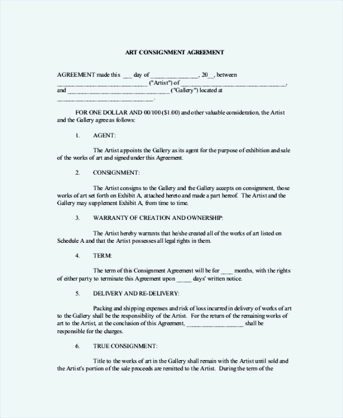 Art Consignment Agreement Sample Template Sample Templates Sample