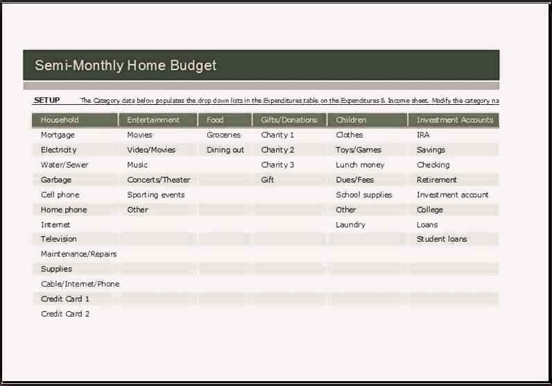 Semi Monthly Home Budget Sheet Sample Templates Sample Templates