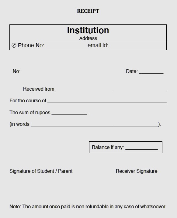 Fee Receipt Format for Coaching Classes in PDF & Word Formats