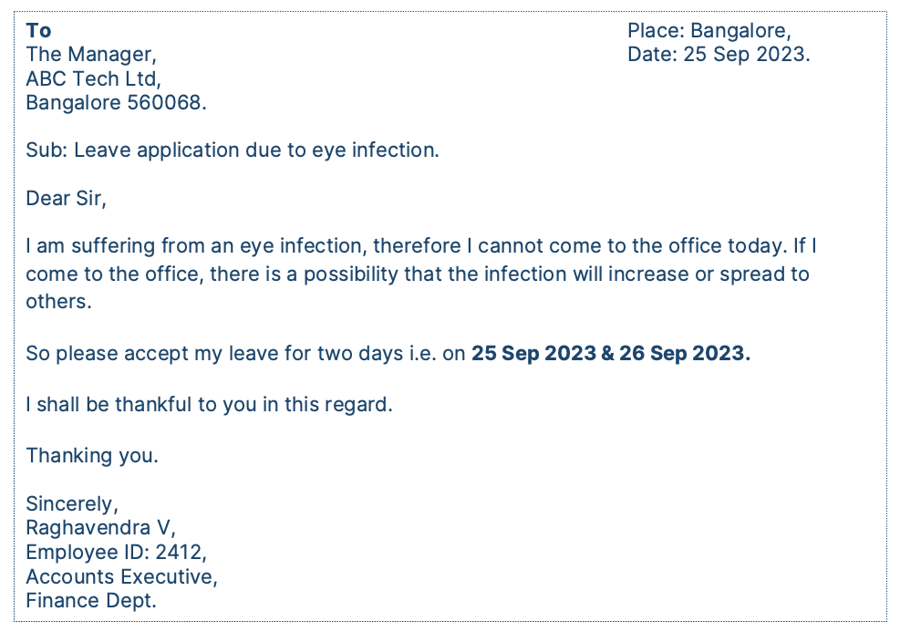 Leave letters for Eye Infection for Office & School