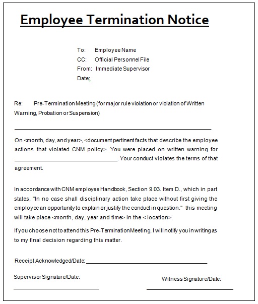 Employee Termination Notice Templates 4+ Free Word & PDF