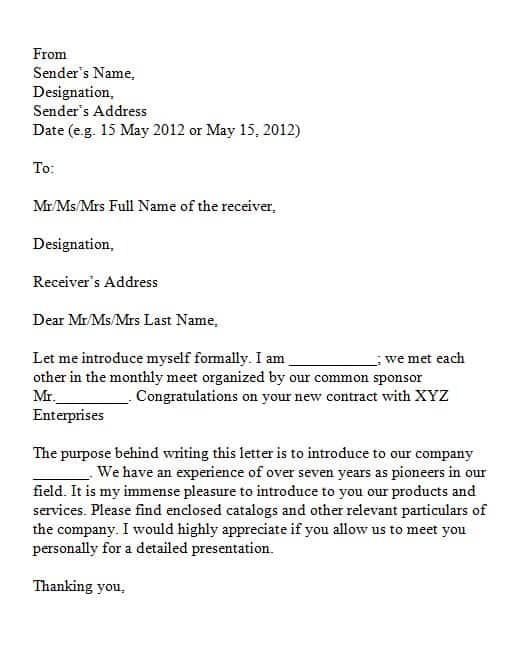 12+ Sample Introduction Letters Writing Letters Formats