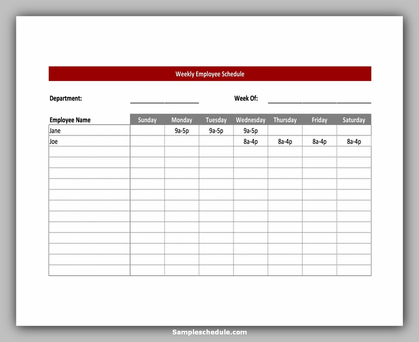 20 Sample Employee Schedule