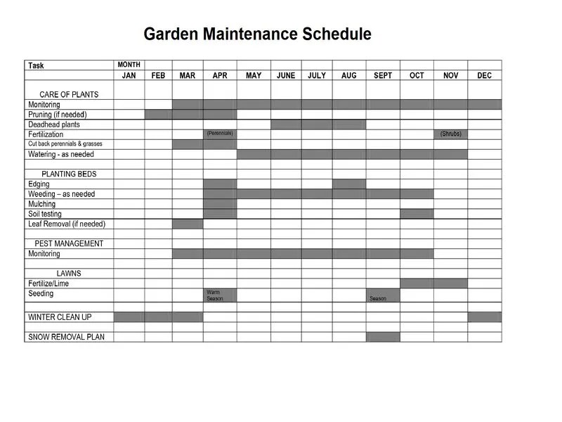 10+ Free Garden Maintenance Schedule Template sample schedule