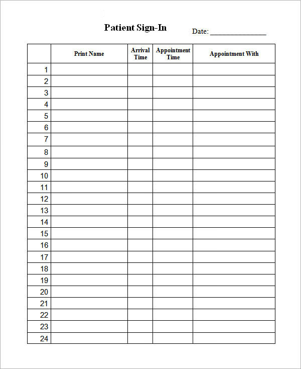 Sign In Sheet Template Printable