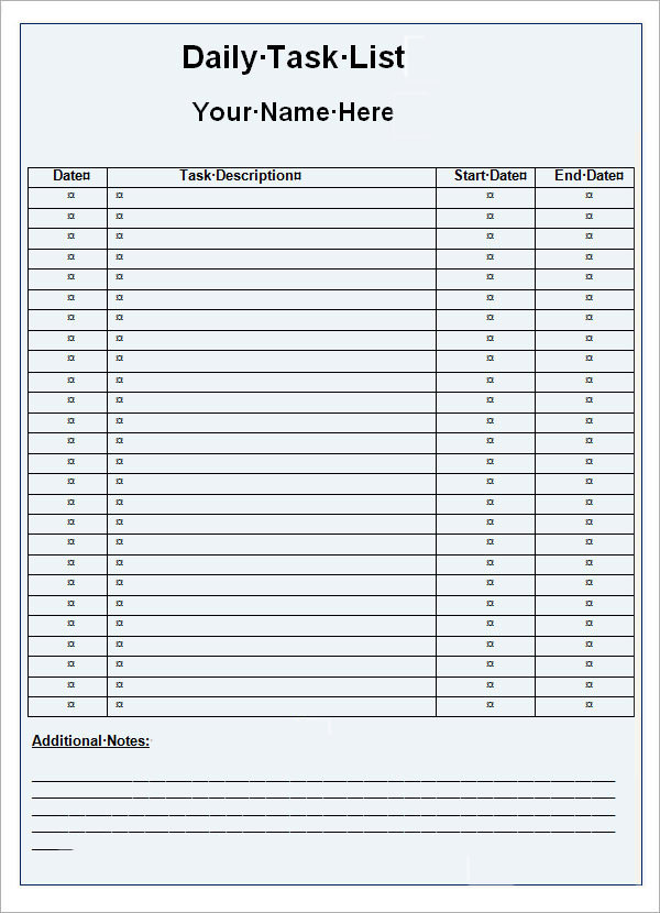Task List Template tristarhomecareinc