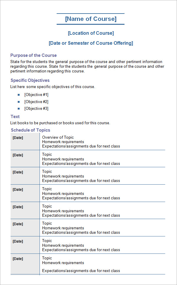 Syllabus Template Word
