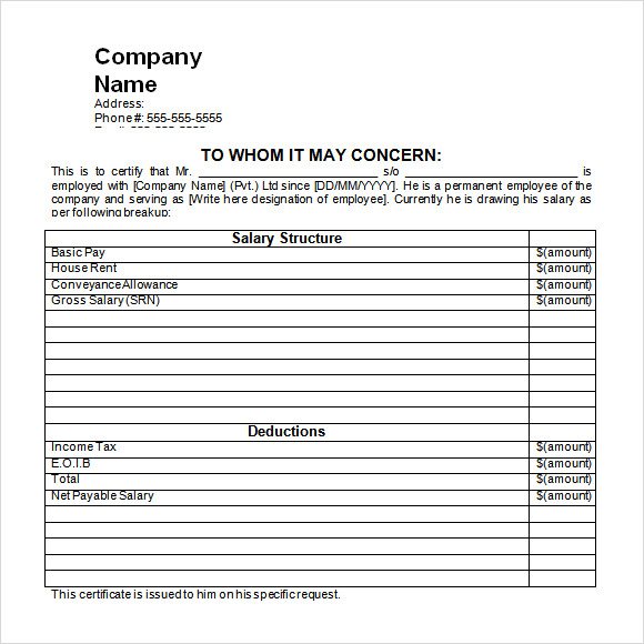21+ Free Salary Certificate Template - Word Excel Formats