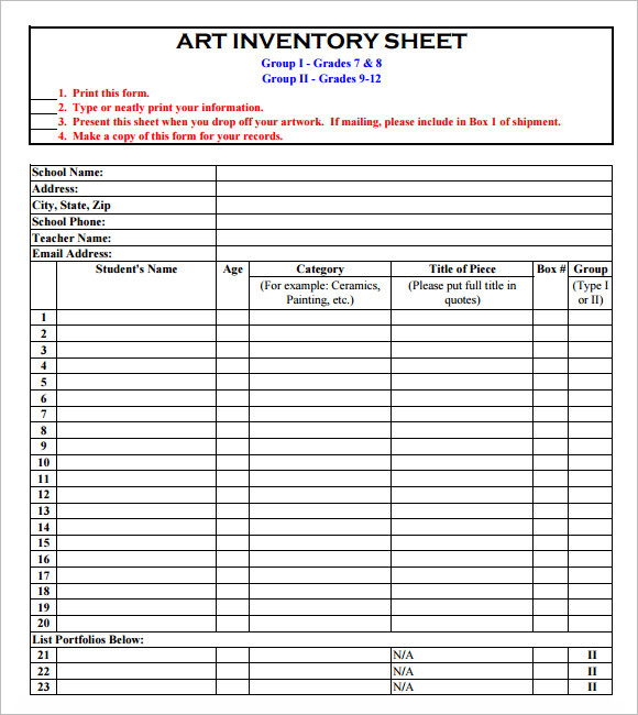 Inventory Sheet Template 9+ Free Samples , Examples , Format