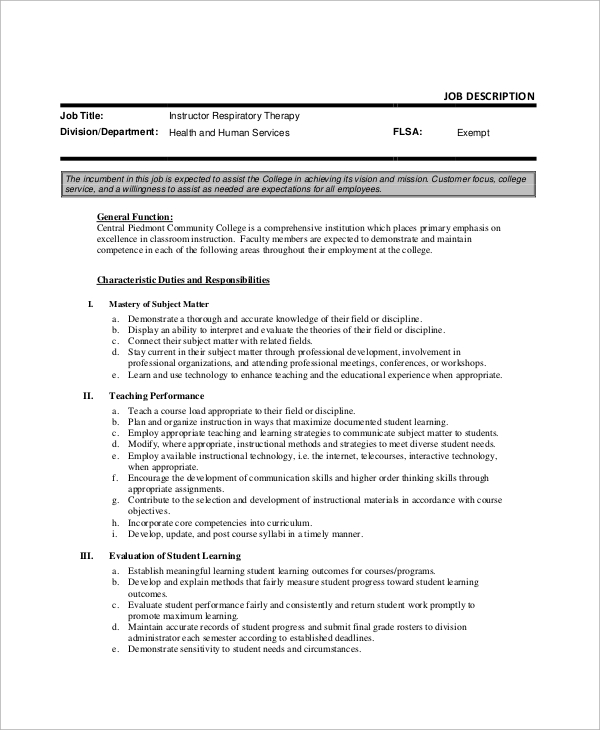 Sample Respiratory Therapist Job Description 10+ Examples in PDF