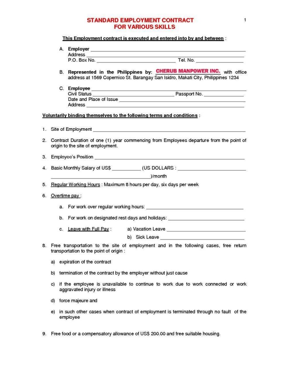 Basic Employment Contract Template Free SampleTemplatess