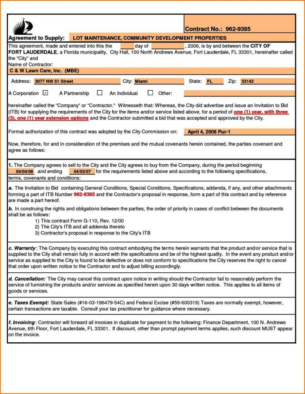 Lawn Care Contract Templates SampleTemplatess SampleTemplatess