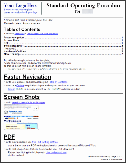 6+ Ms Word Standard Operating Procedure Template SampleTemplatess